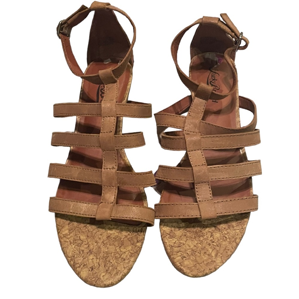 Lucky Brand Lanser Gladiator Cage Open Toe Wedge Sandals - 8.5